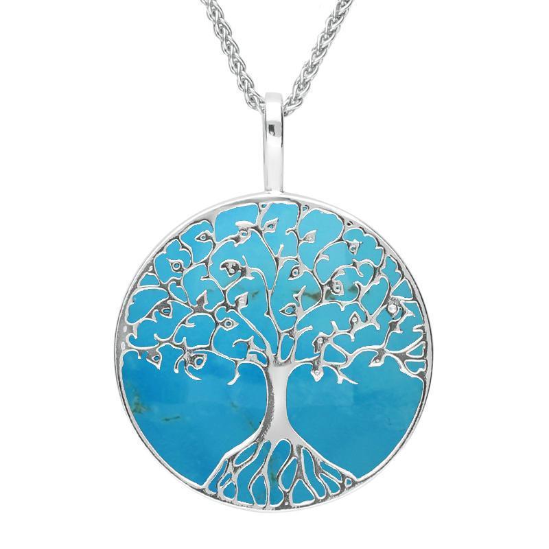Sterling Silver Turquoise Round Tree Of Life Necklace