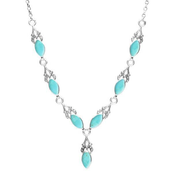 Sterling Silver Turquoise Seven Stone Marquise Necklace - Silver