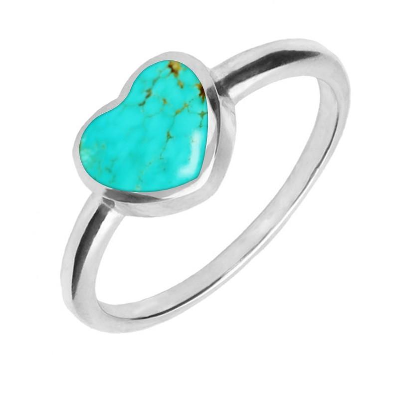 Sterling Silver Turquoise Single Heart Ring - Option1 Value Silver