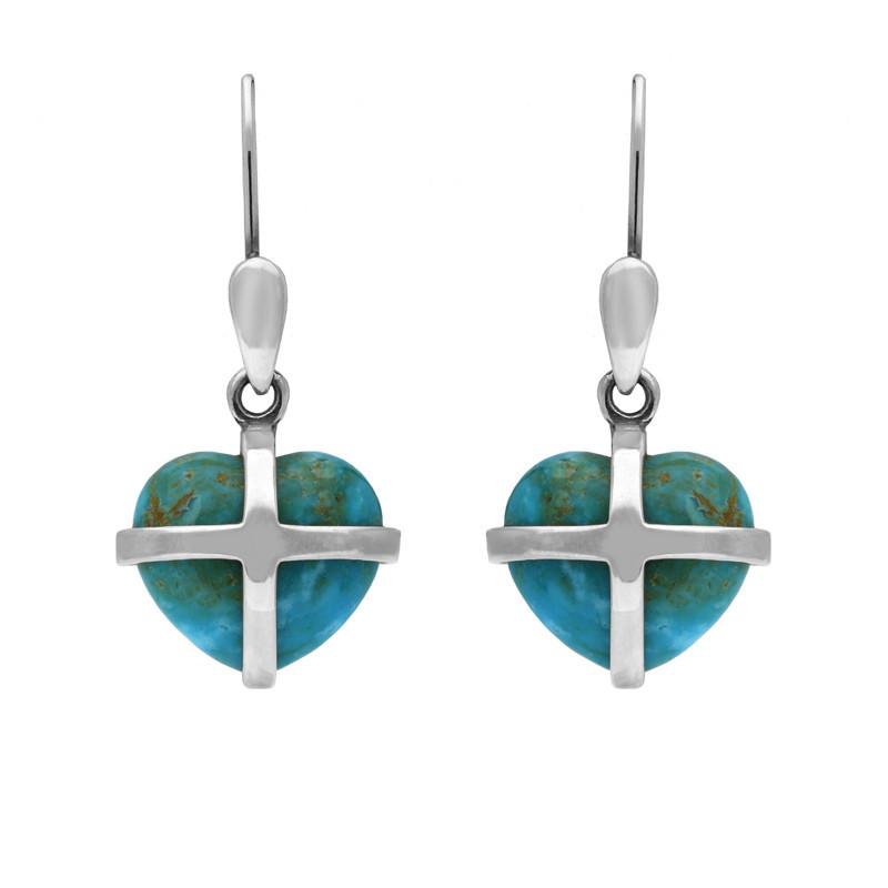Sterling Silver Turquoise Small Cross Heart Drop Earrings - Option1 Value Silver