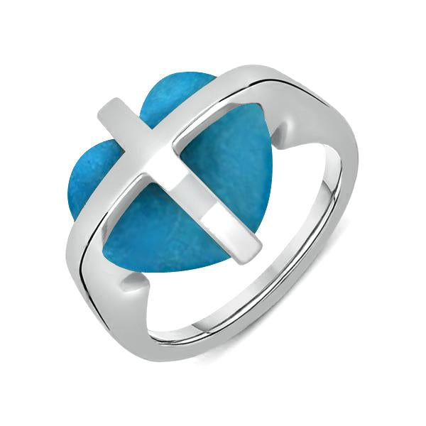 Sterling Silver Turquoise Cross Heart Ring - Option1 Value Silver