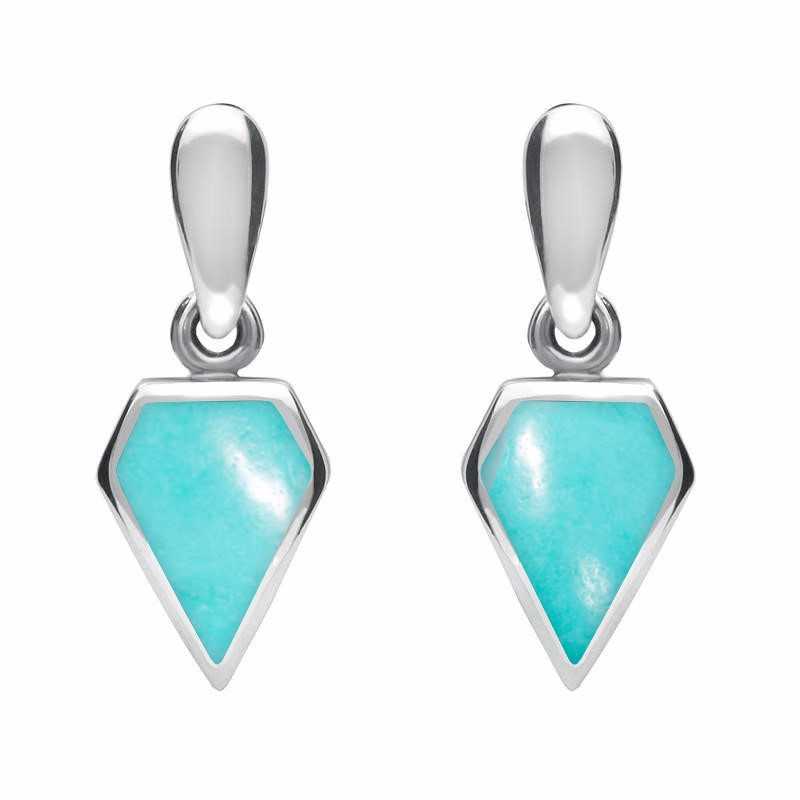 Sterling Silver Turquoise Small Kite Drop Earrings - Silver