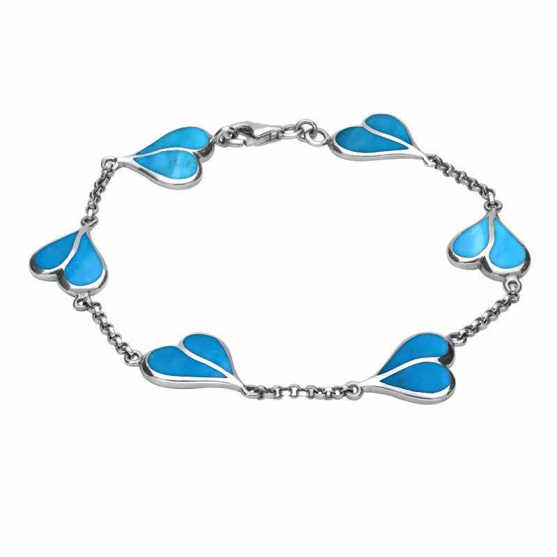 Sterling Silver Turquoise Split Heart Bracelet - Silver