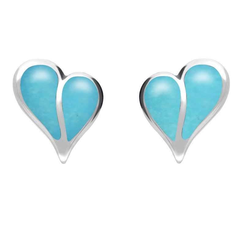 Sterling Silver Turquoise Split Heart Stud Earrings - Silver