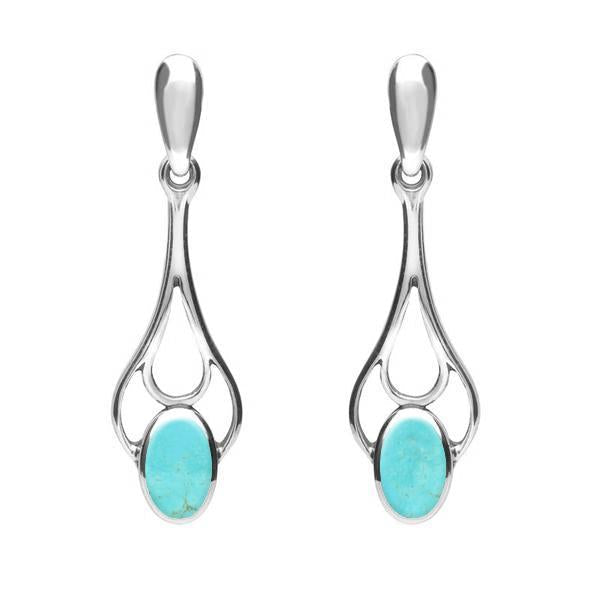 Sterling Silver Turquoise Spoon Drop Earrings - Silver