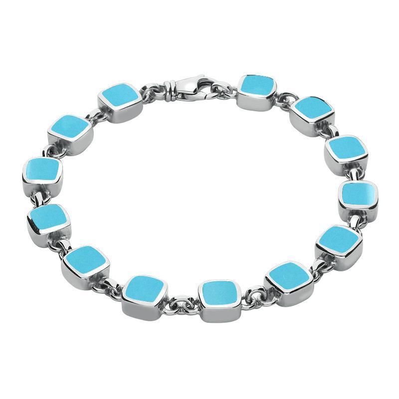 Sterling Silver Turquoise Square Cushion Bracelet - Silver