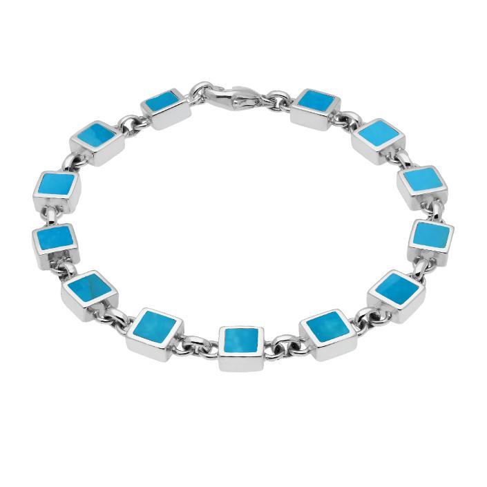 Sterling Silver Turquoise Square Stone Bracelet - Option1 Value Silver