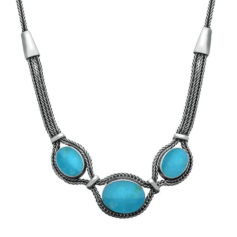 Sterling Silver Turquoise Three Stone Oval Foxtail Necklace - Option1 Value Silver