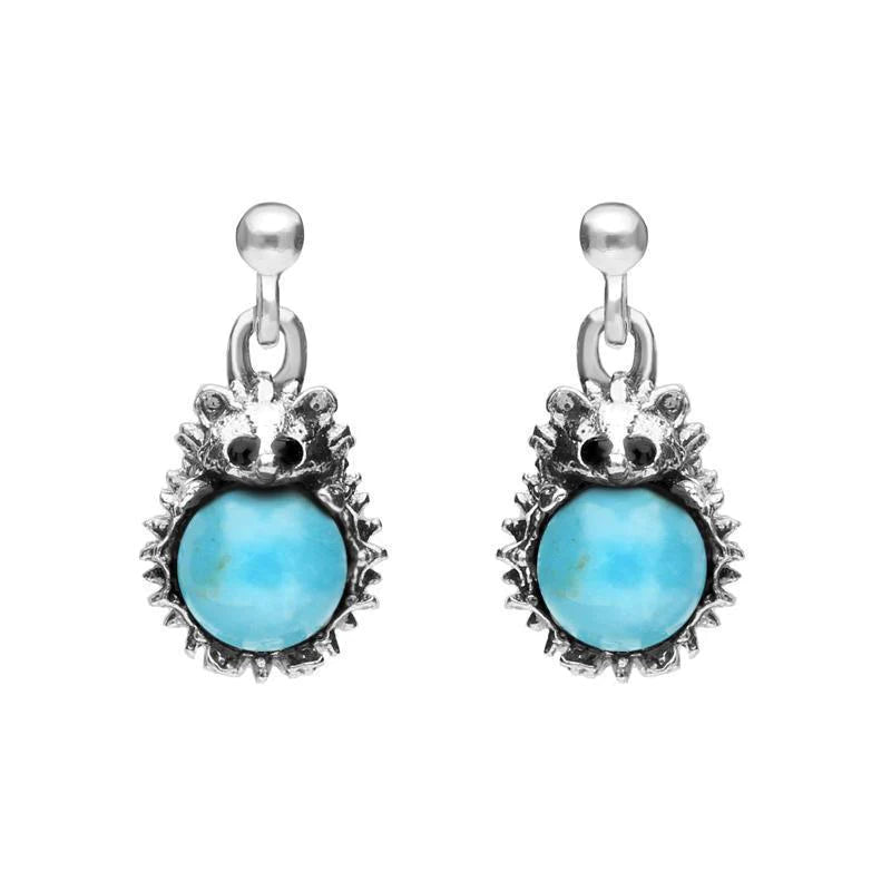 Sterling Silver Turquoise Tiny Hedgehog Drop Earrings - Silver