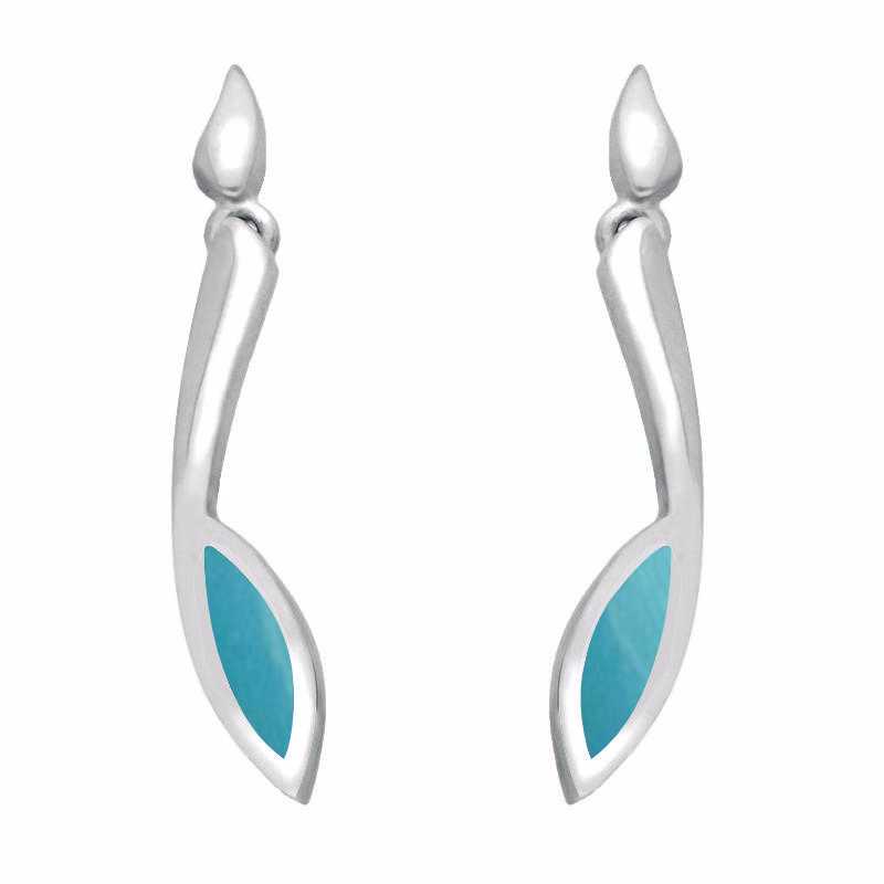 Sterling Silver Turquoise Toscana Long Marquise Drop Earrings - Silver