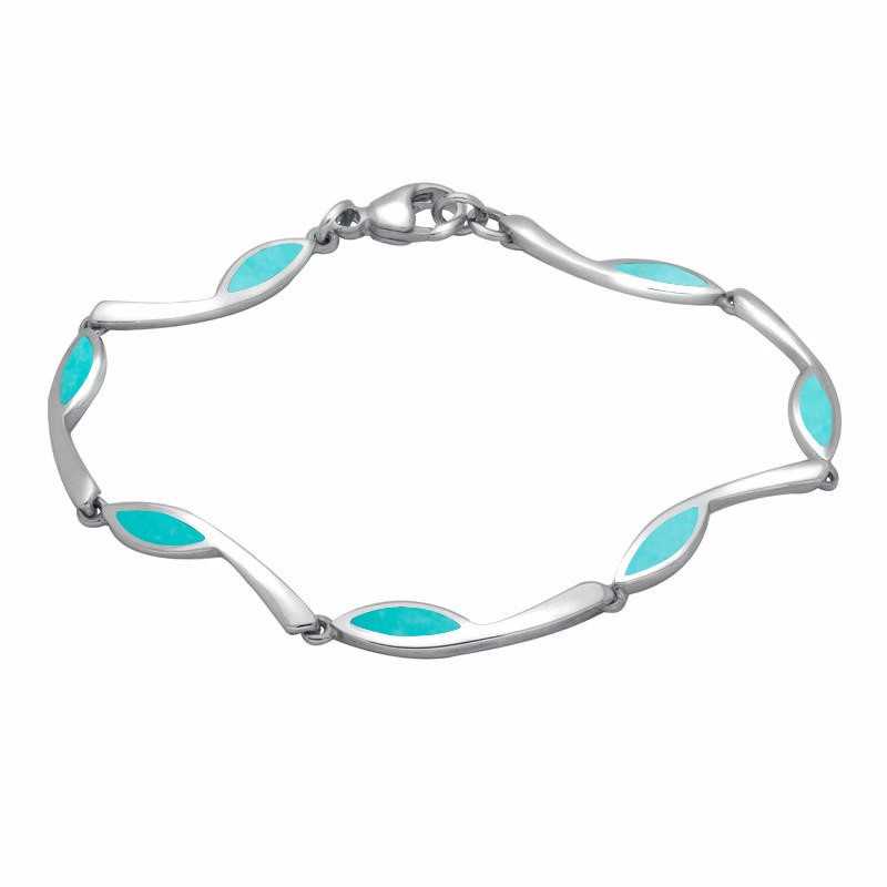 Sterling Silver Turquoise Toscana Marquise Link Bracelet - Silver