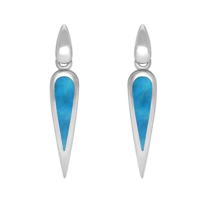 Sterling Silver Turquoise Toscana Slim Pear Drop Earrings - Silver