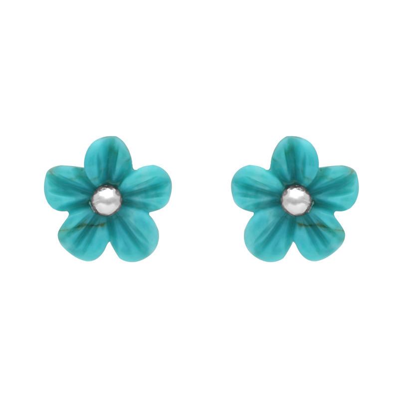 Sterling Silver Turquoise Tuberose 8mm Desert Rose Stud Earrings - Silver