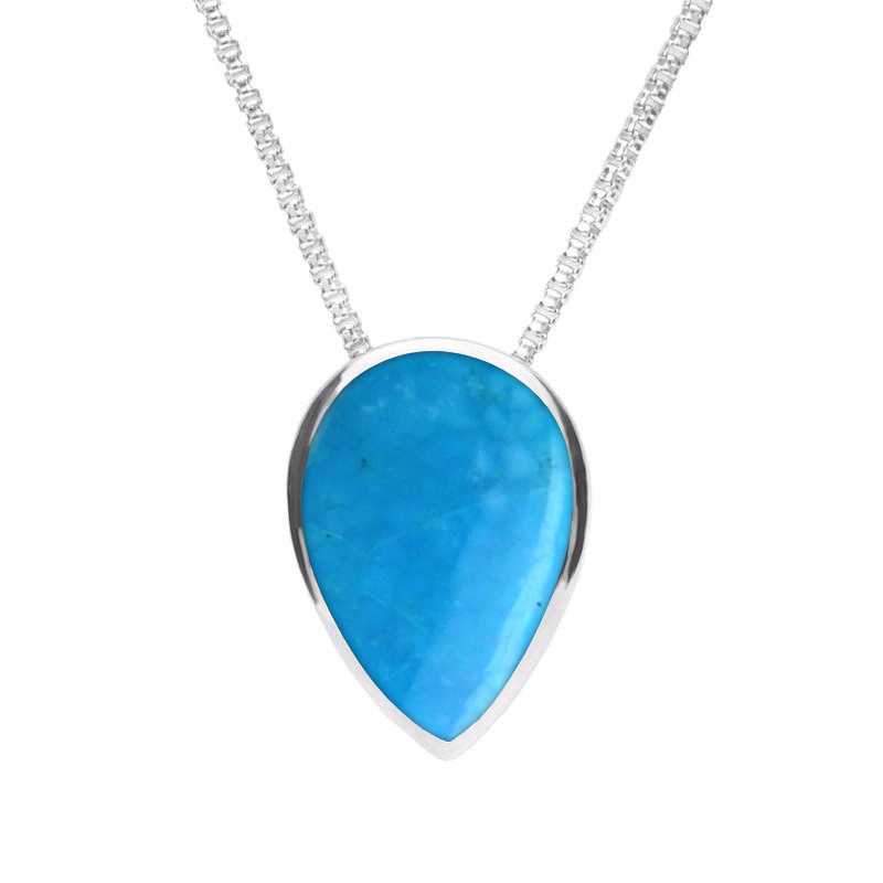Sterling Silver Turquoise Upside Down Pear Necklace - Silver
