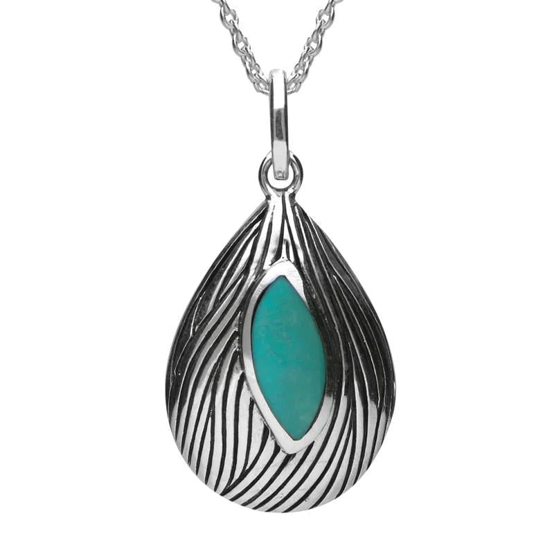 Sterling Silver Turquoise Wave Patterned Necklace - Silver