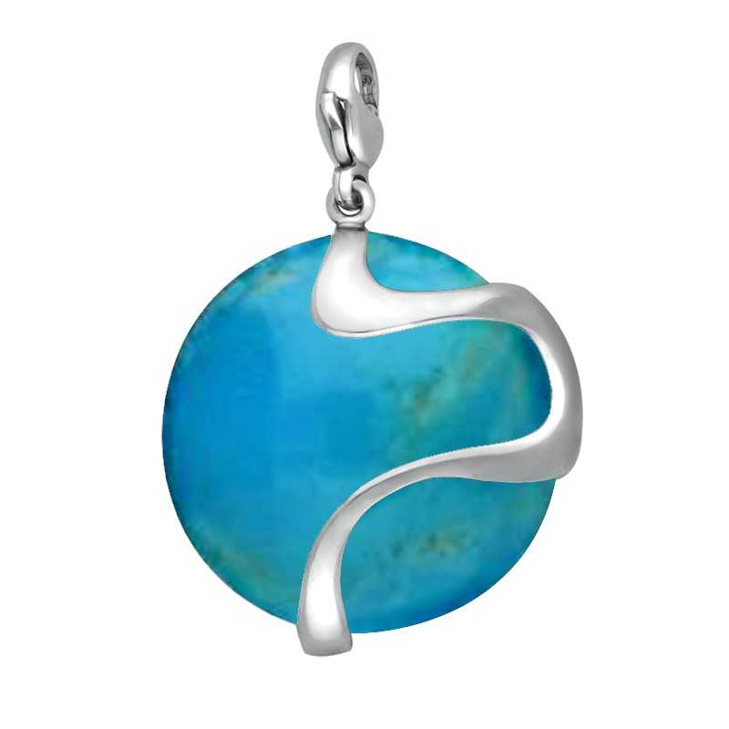 Sterling Silver Turquoise Wavy Disc Large Charm - Silver