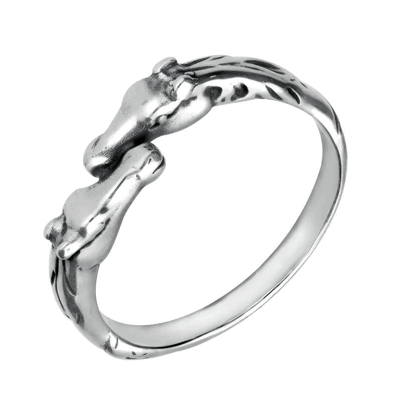 Sterling Silver Twin Horse Head Ring - Silver