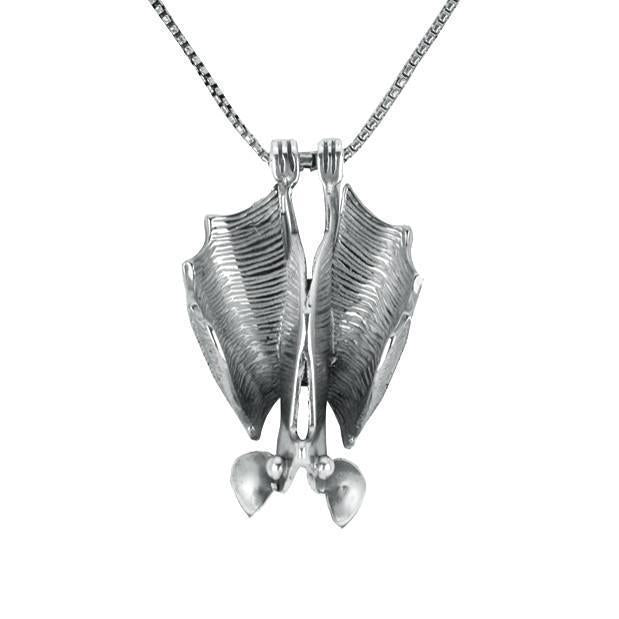 Sterling Silver Upside Down Bat Small Necklace - Silver