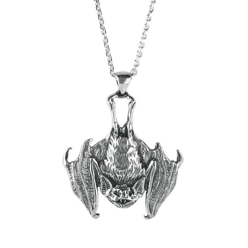Sterling Silver Vampire Bat Necklace - Silver