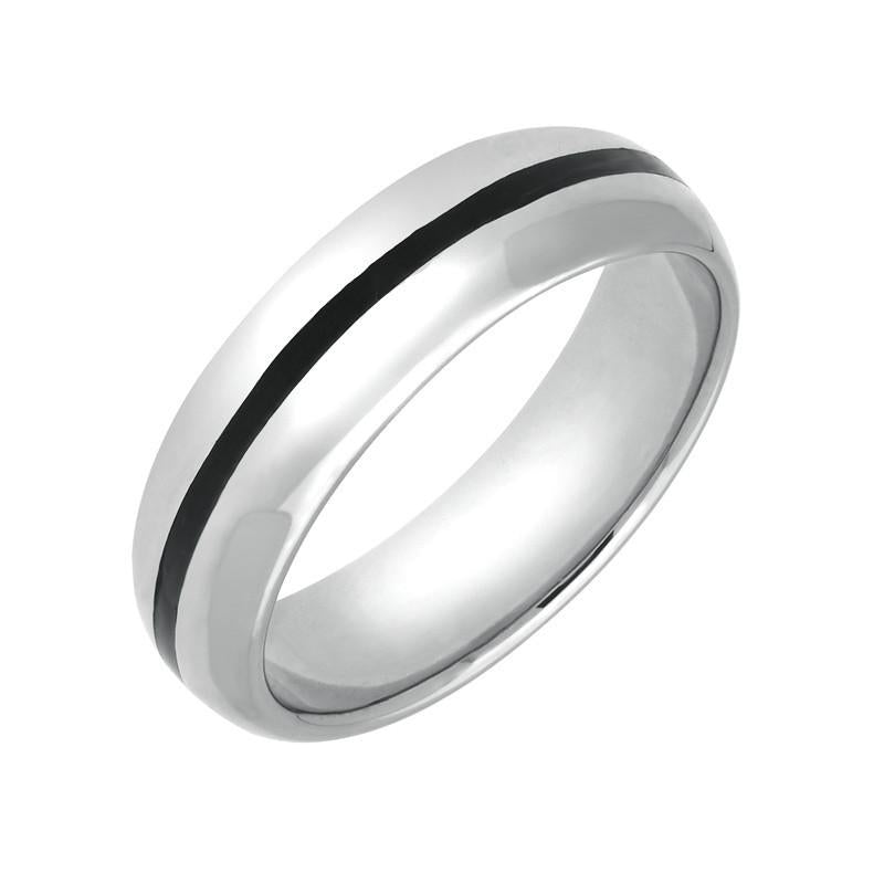 Sterling Silver Whitby Jet 1mm Stone Inlaid Wedding Band Ring - Silver