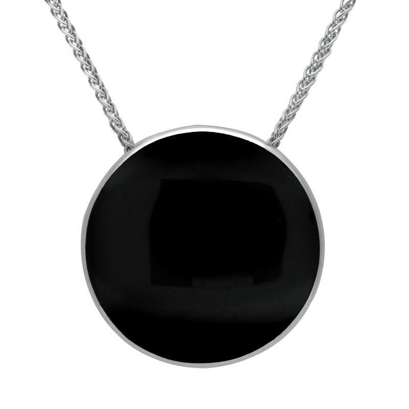 Sterling Silver Whitby Jet 25mm Round Necklace - Option1 Value Silver
