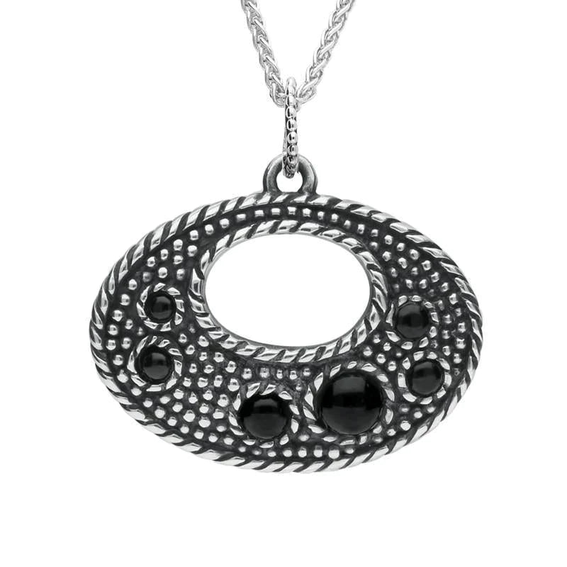 Sterling Silver Whitby Jet 6 Stone Oxi Open Oval Necklace - Silver