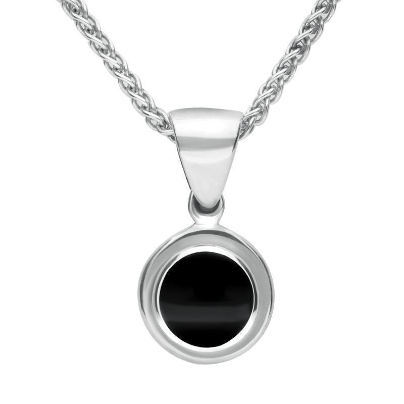 Sterling Silver Whitby Jet Round Ribbed Necklace - Silver