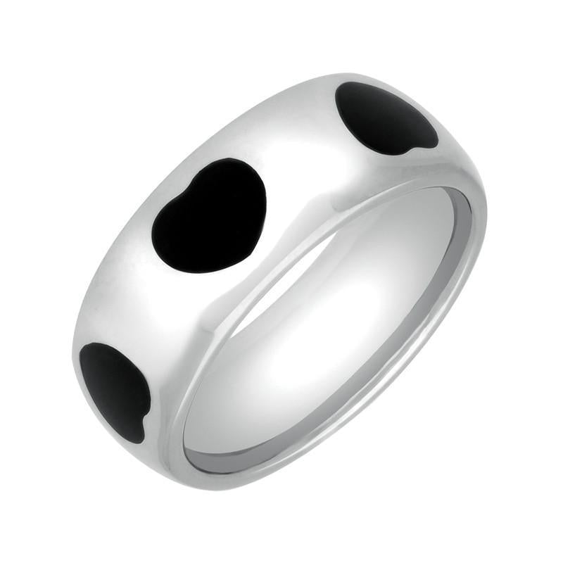 Sterling Silver Whitby Jet 8mm Heart Inlaid Band Ring - Silver