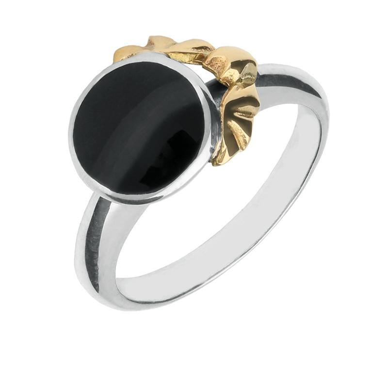 Sterling Silver Whitby Jet 9ct Yellow Gold Small Bat Ring - Yellow Gold