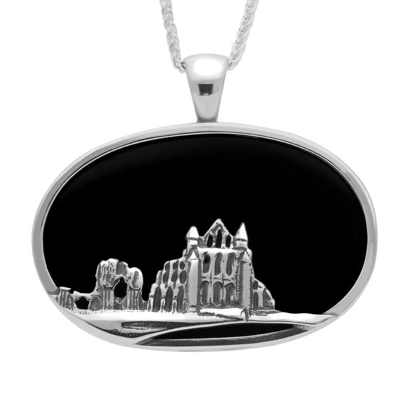 Sterling Silver Whitby Jet Abbey Oval Necklace - Silver
