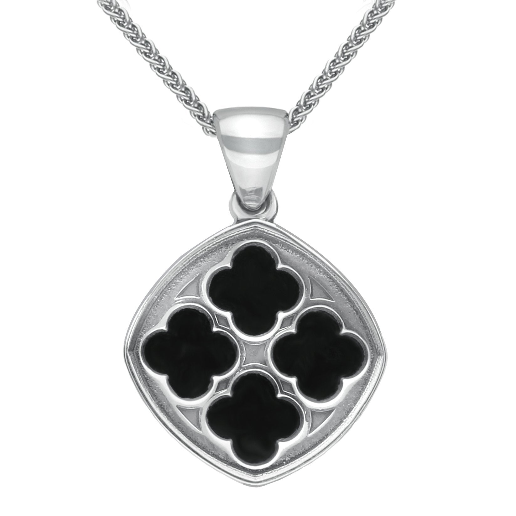 Sterling Silver Whitby Jet Abbey Window Small Cushion Necklace - Silver