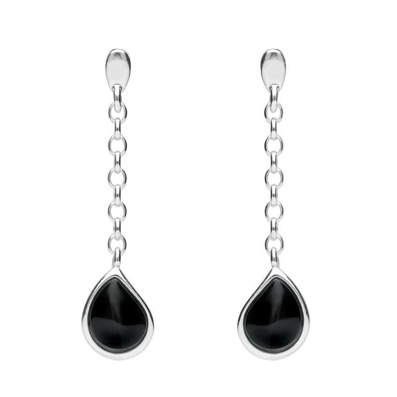 Sterling Silver Whitby Jet Abstract Peardrop Earrings - Option1 Value Silver