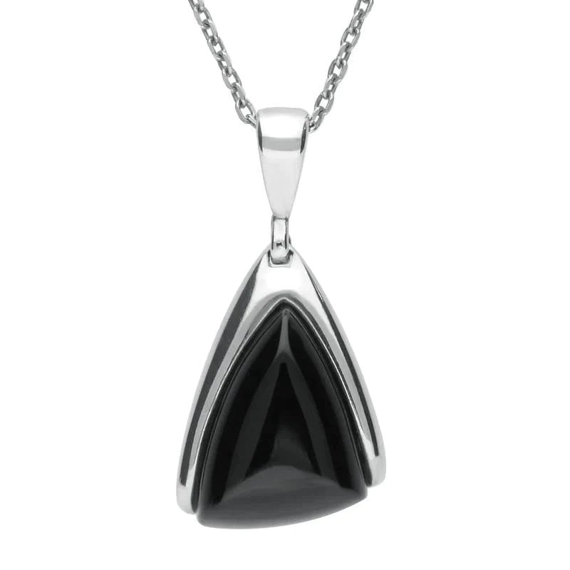 Sterling Silver Whitby Jet Abstract Triangle Necklace - Silver