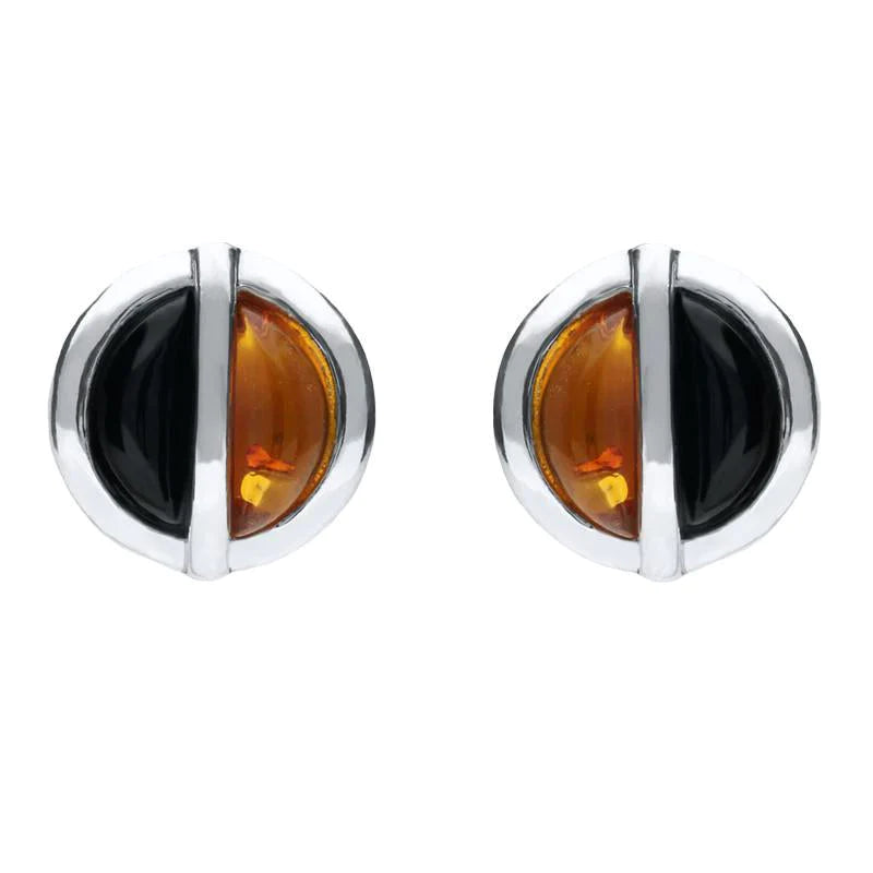 Sterling Silver Whitby Jet Amber Double Stone Stud Earrings