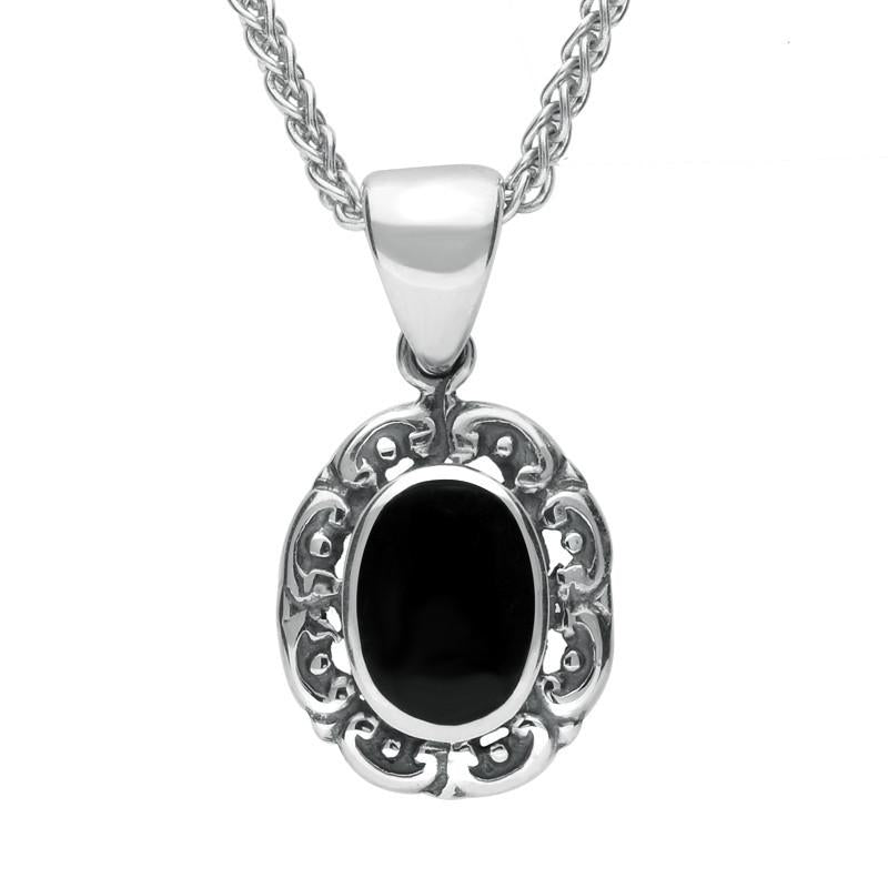 Sterling Silver Whitby Jet Antique Frame Necklace - Silver