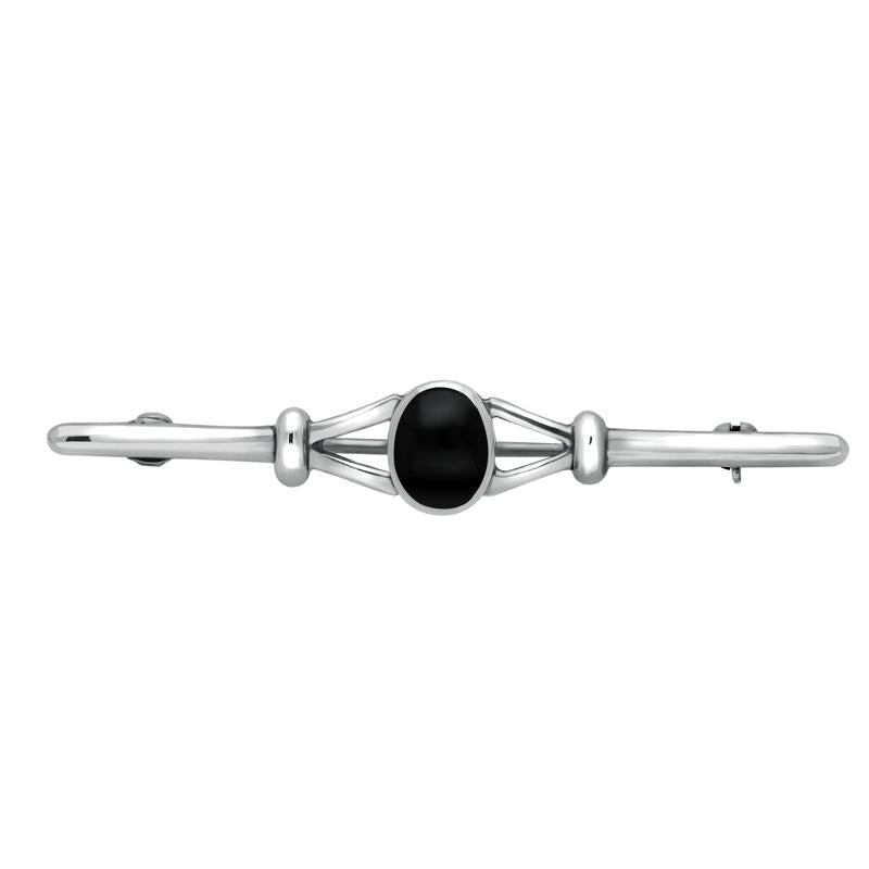 Sterling Silver Whitby Jet Bar Brooch - Silver