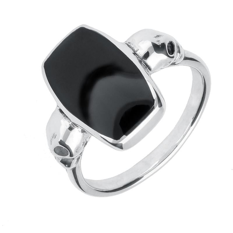 Sterling Silver Whitby Jet Barrel Skull Shank Ring - Silver