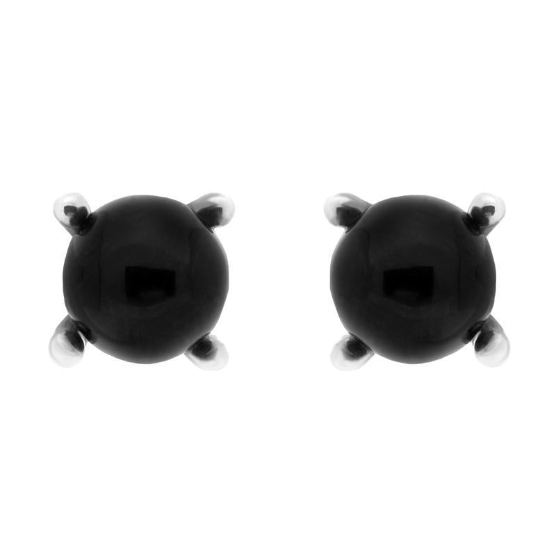 Sterling Silver Whitby Jet Bead Claw Set Stud Earrings - Silver