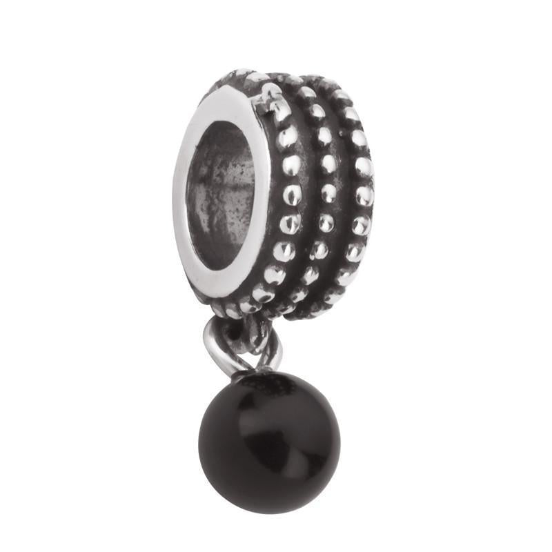 Sterling Silver Whitby Jet Beaded Dropper Charm - Silver