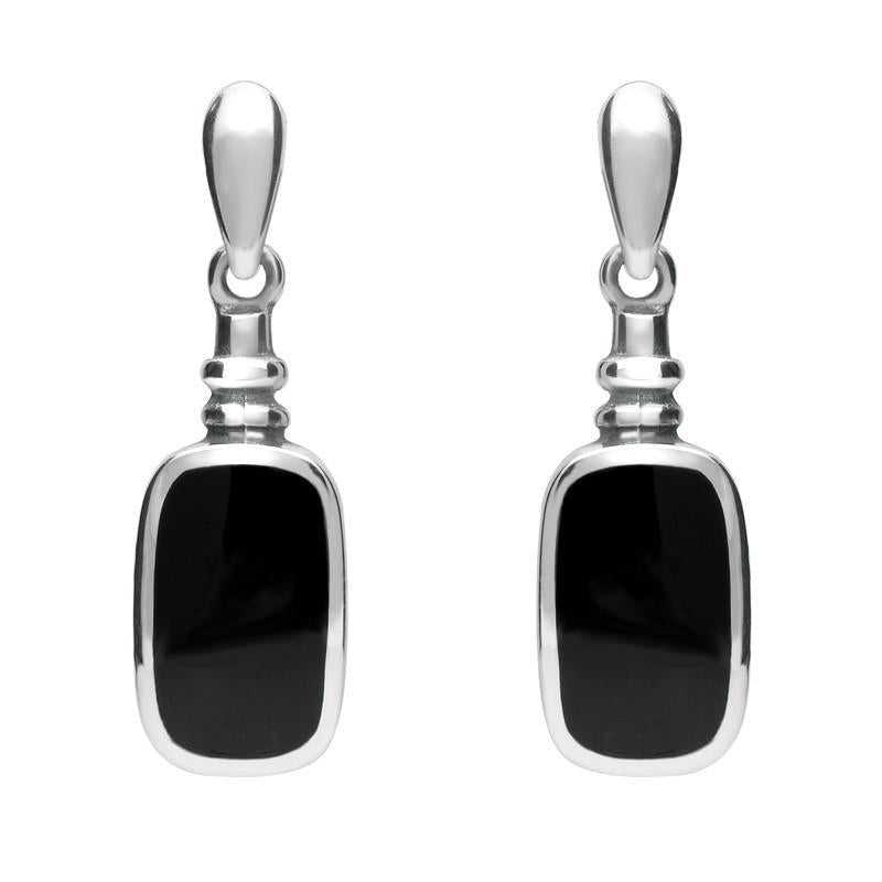 Sterling Silver Whitby Jet Oblong Bottle Top Drop Earrings - Silver