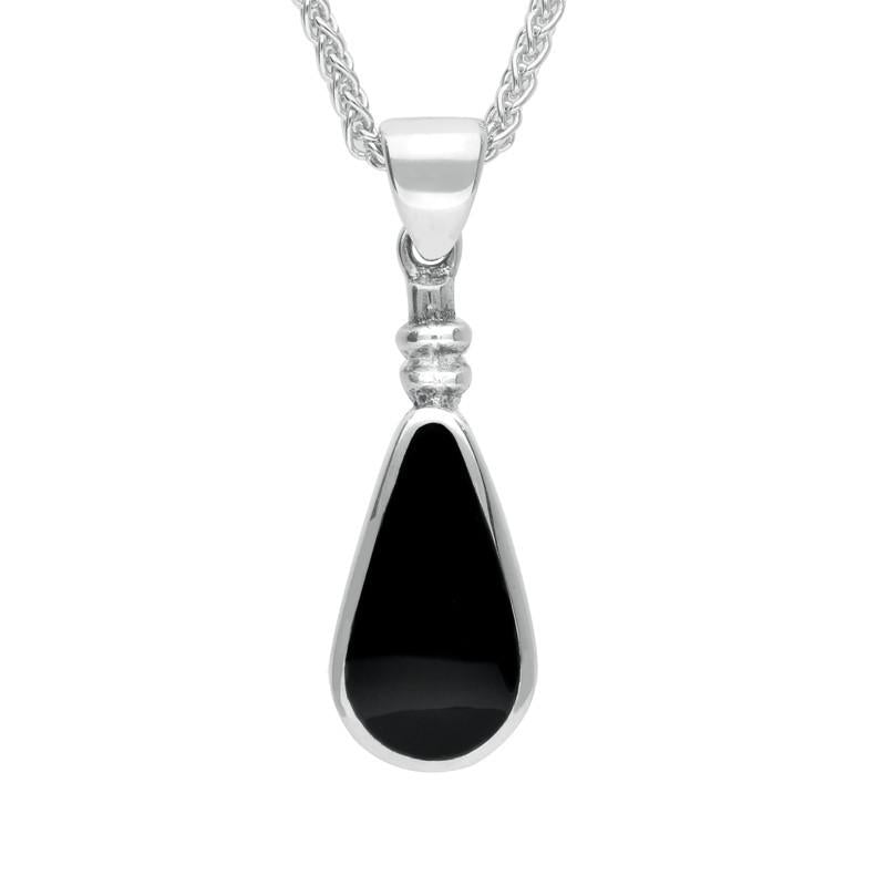 Sterling Silver Whitby Jet Bottle Top Pear Necklace - Silver