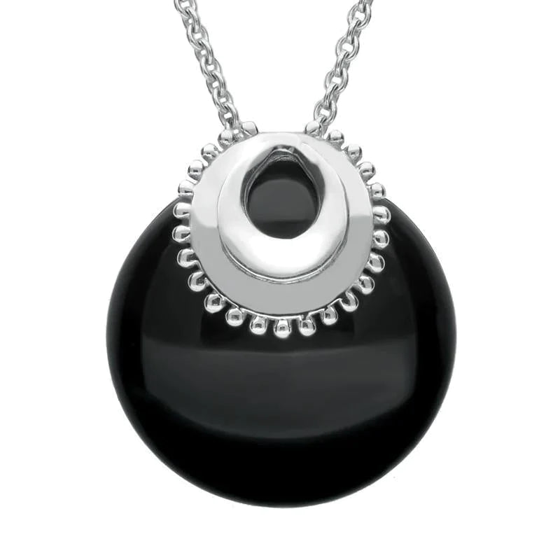 Sterling Silver Whitby Jet Capped Necklace - Silver