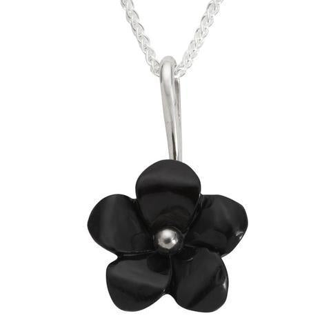 Sterling Silver Whitby Jet Tuberose Five Petal Flower Necklace - Silver