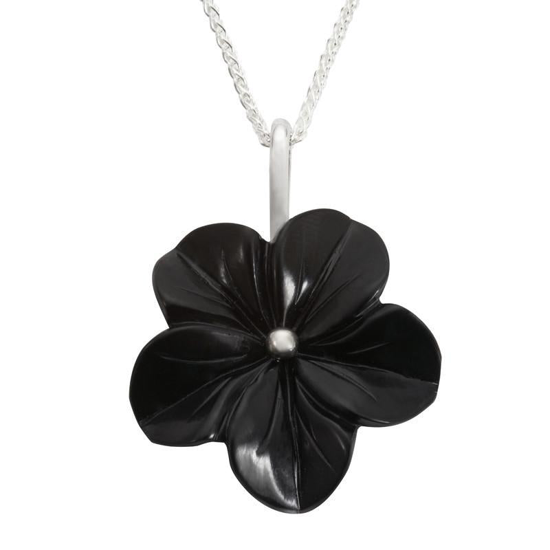 Sterling Silver Whitby Jet Tuberose 28mm Flower Necklace - Silver