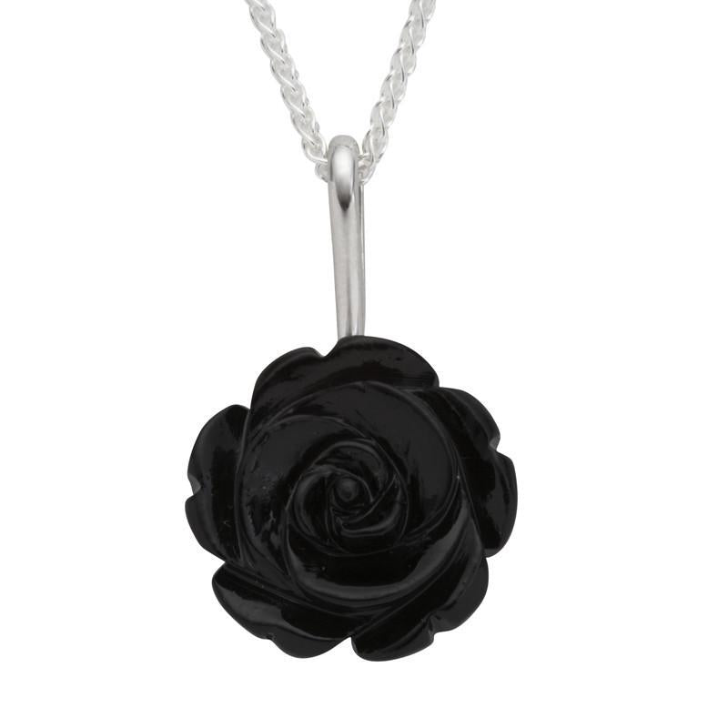 Sterling Silver Whitby Jet Tuberose 18mm Rose Necklace - Silver
