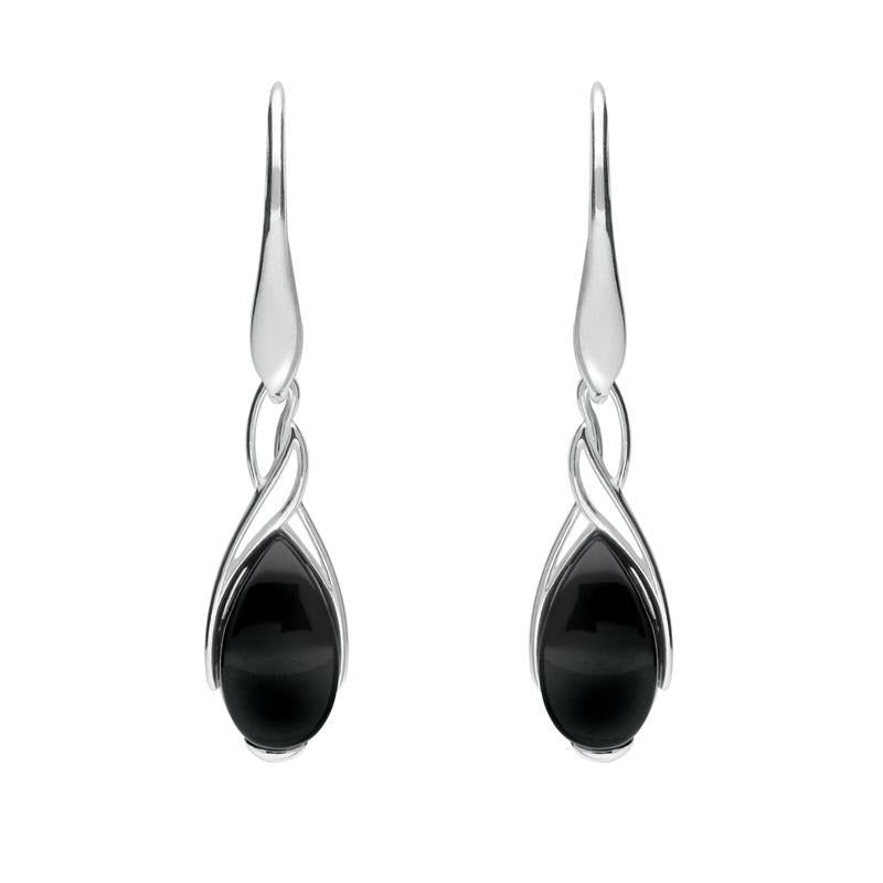 Sterling Silver Whitby Jet Celtic Pear Drop Earrings