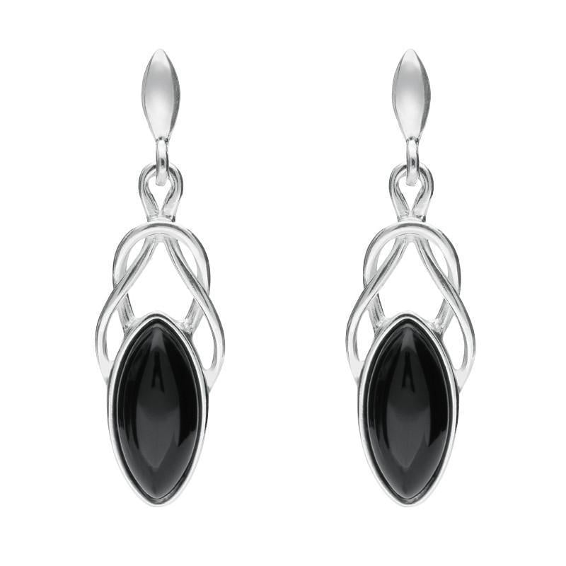 Sterling Silver Whitby Jet Celtic Twist Drop Earrings
