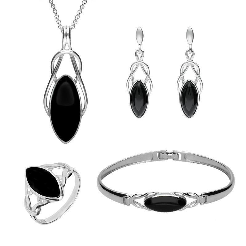 Sterling Silver Whitby Jet Celtic Twist Piece Set