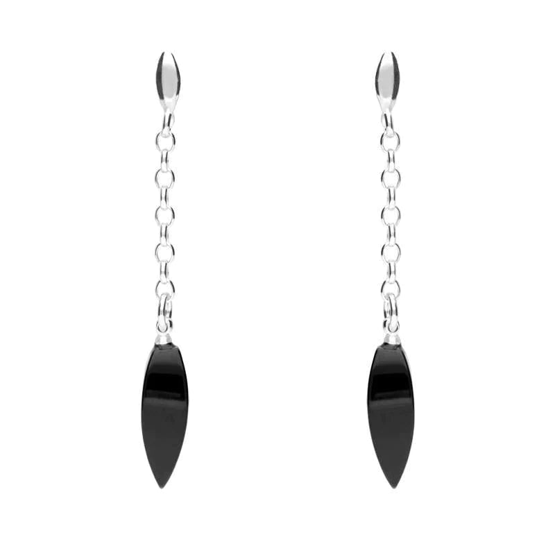 Sterling Silver Whitby Jet Chain Drop Earrings - Silver