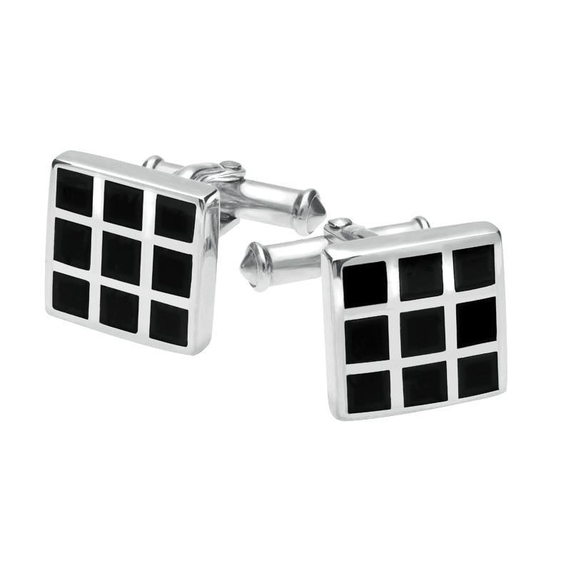 Sterling Silver Whitby Jet Chequered Cufflinks